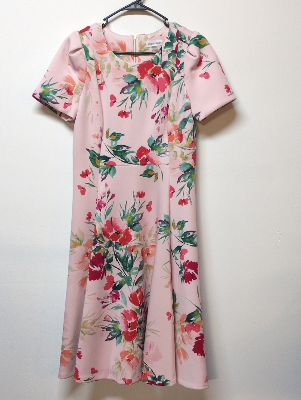 Calvin Klein Pink Floral Dress Short Sleeve, Size 12